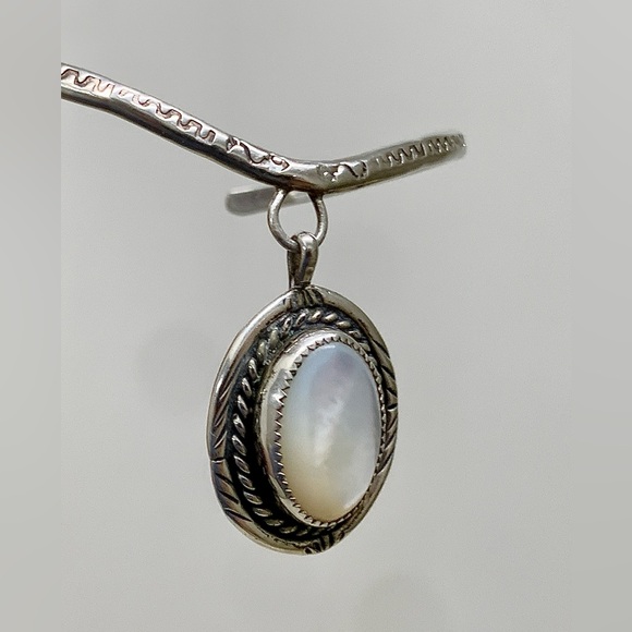 Victorian Era Antique Sterling Silver Bracelet w/ Moonstone Pendant - Picture 2 of 16